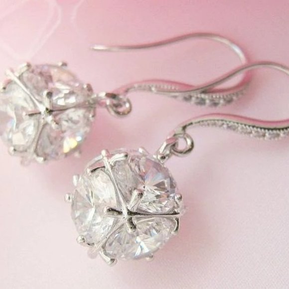 Disco Ball Drops CZ Diamond Earrings Faceted Classy Nadri Style - Picture 1 of 6
